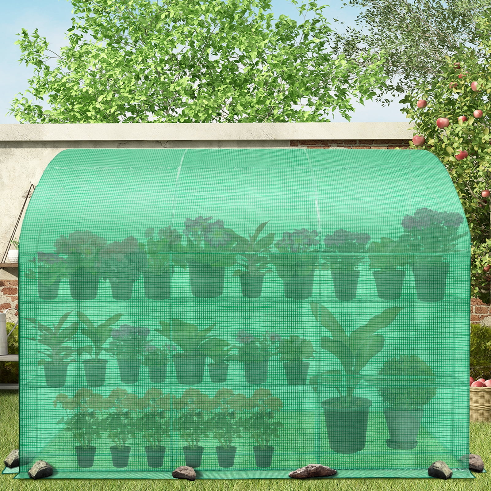 EAGLE PEAK 10x5x7ft Outdoor Lean to Walk-in Greenhouse with Shelf, Green
