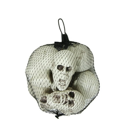 Grey Systems - Pack of 6 White and Gray Skeleton Skull Heads with Open Mouths Halloween Decorations 3.5