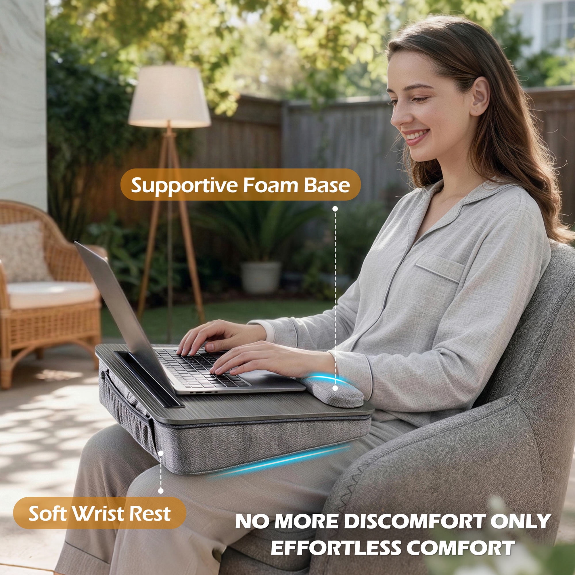 Coliware Lap Desk with Pillow Cushion, Portable Laptop Desk with Anti-Slip Strip Wrist Rest & Storage Function Fits Up to 15.6” Laptops, Laptop Stand for Home Office, Gray Book Tablet
