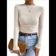 thumbnail image 2 of Tops de Punto Gofre para Mujer, Camisas de Larga, Camisetas Informales Ajustadas con Cuello Redondo, Jerséis Albaricoque M, 2 of 9