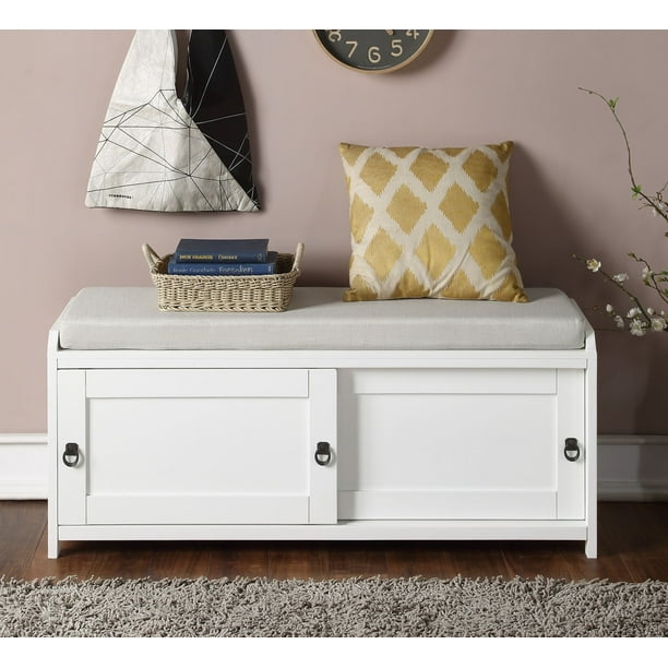 Modern Contemporary Wood 2 Door Shoe Cabinet With Long Bench Living Room Storage Bench White Walmart Com Walmart Com