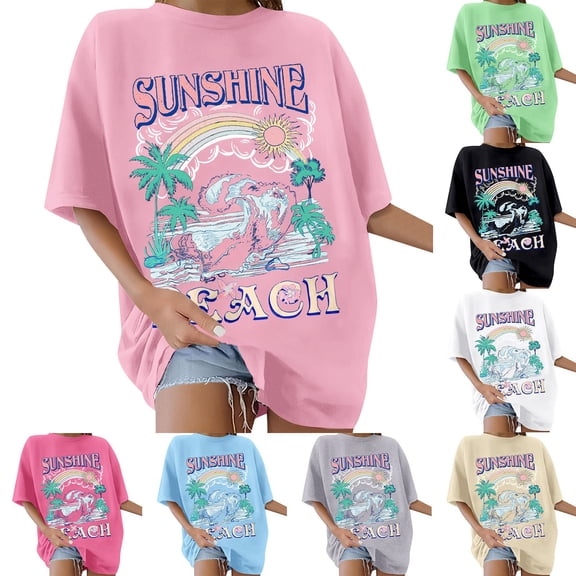 QHWAUAKFBN T Shirts For Women Loose Fit Oversize Loose Fit Short Sleeve Style Summer Tshirts Top