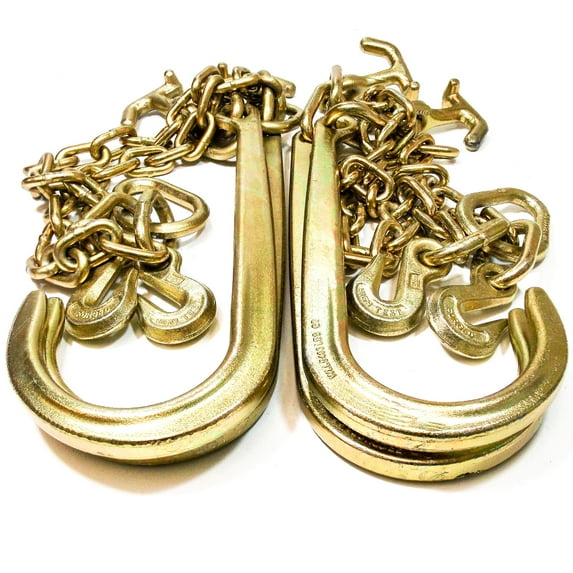 Red Hound Auto (2) 5/16' x 2ft Tow Chain Long Shank J Hook T-J Hook Pear Link