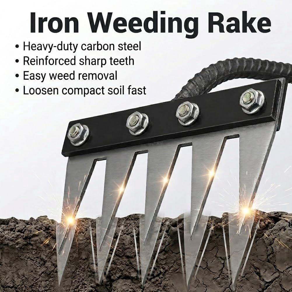 5/6/7/8 Teeth Carbon Steel Garden Weeding Rakes,Heavy-Duty Garden Weed Puller Tool for Lawn Yard Gardens Farm