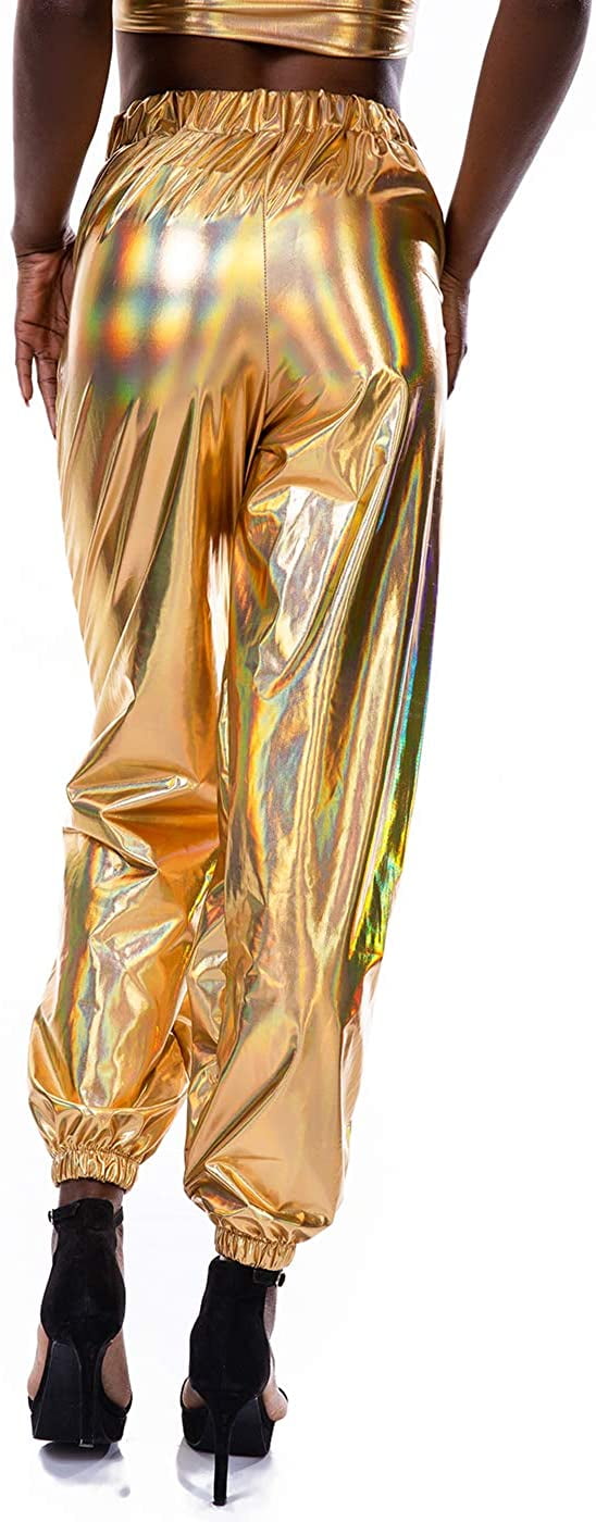 Womens Metallic Shiny Jogger Pants 