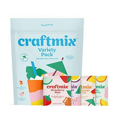 Craftmix Cocktail Mix Variety Pack (Mai Tai, Margarita, Mule, Paloma Flavors) Skinny Natural Low Sugar Low Calorie Keto Drink Mixer Set, Home Kit For Parties, Liquor, Non Alcoholic Mocktails (12