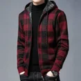 thumbnail image 2 of Suéter de punto con cremallera para hombre, ropa a cuadros, cárdigan, sudaderas con capucha, cremallera, grueso, invierno, rojo, tops, jerséis, casuales, elegantes, baratos y calientes, 2 of 5