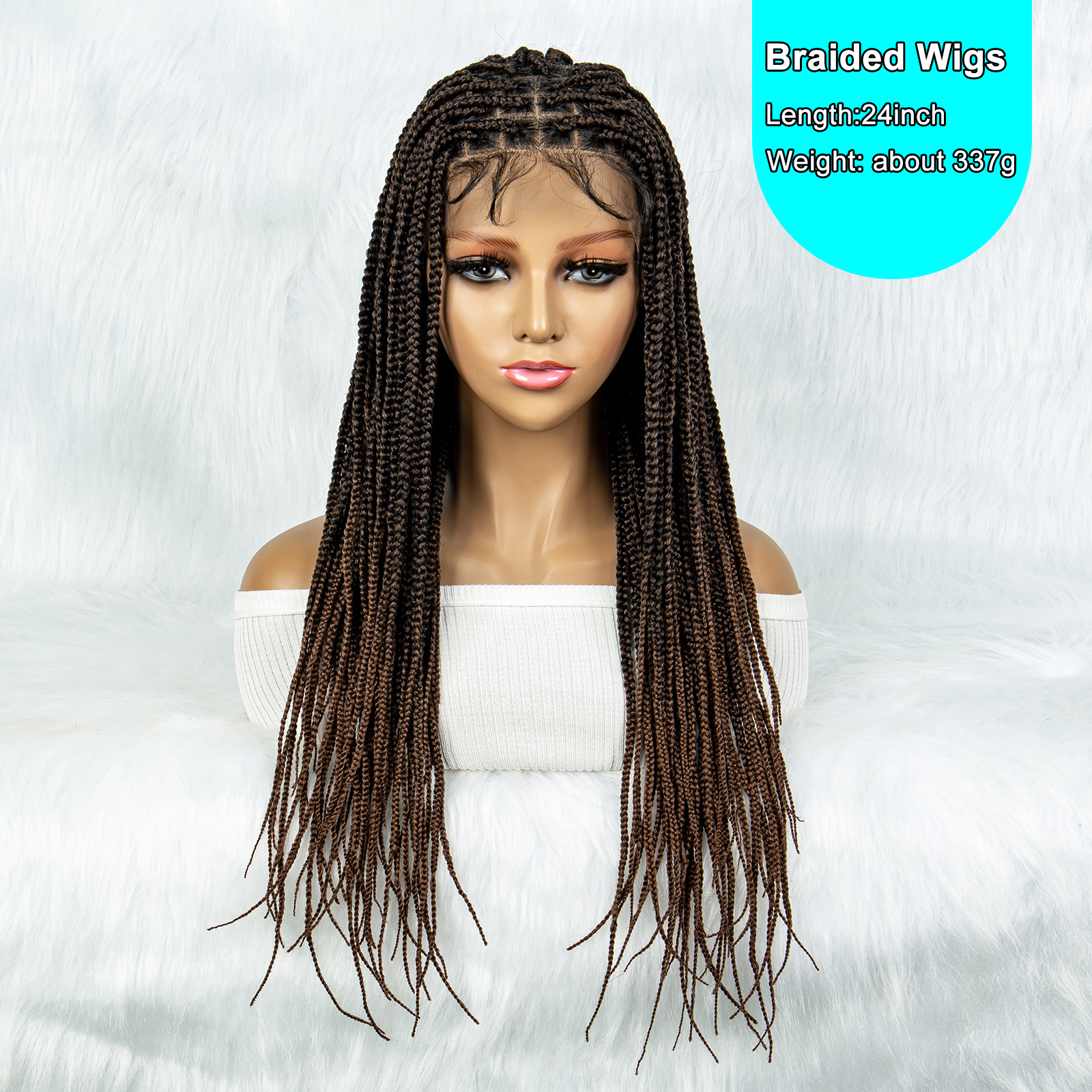 Braided Wigs for Black Women Synthetic Full Lace Front Wigs Square Knotless Box Braided Wigs Lightweight Cornrow Braid Braiding Hair Wigs (1B/30 Color)