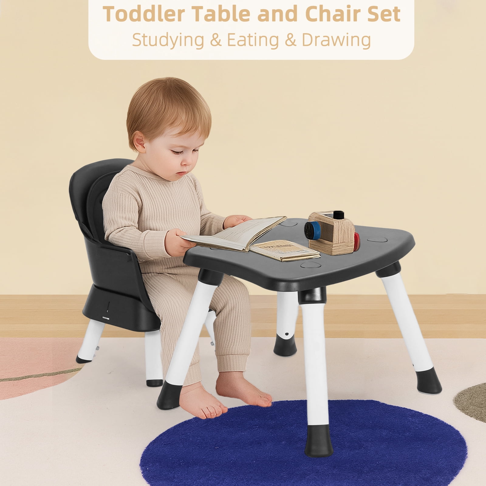 AILEEKISS 8-in-1 Baby High Chair, Toddler Booster Seat with Dishwasher-Safe Tray, Black