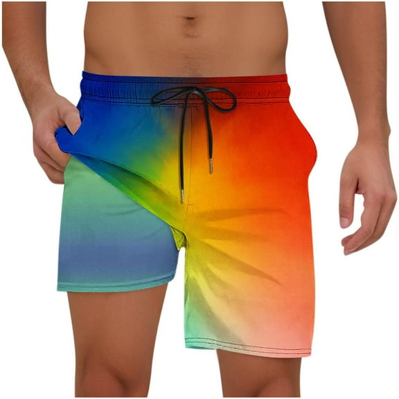 Mens Swim Trunks with Compression Liner Fashion Print Shorts Elastic Waist Drawstring Beach Shorts
