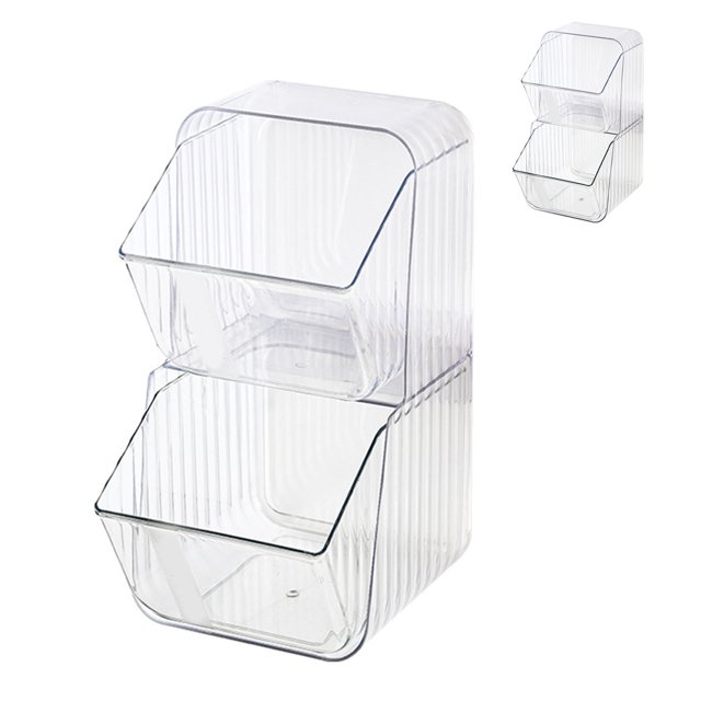 Food Storage Bin Organizer Plastic Packet Organizer For Snacks Tea Bags Instant Coffee Cosmetics Lipstick Storage Transparent White Free Size