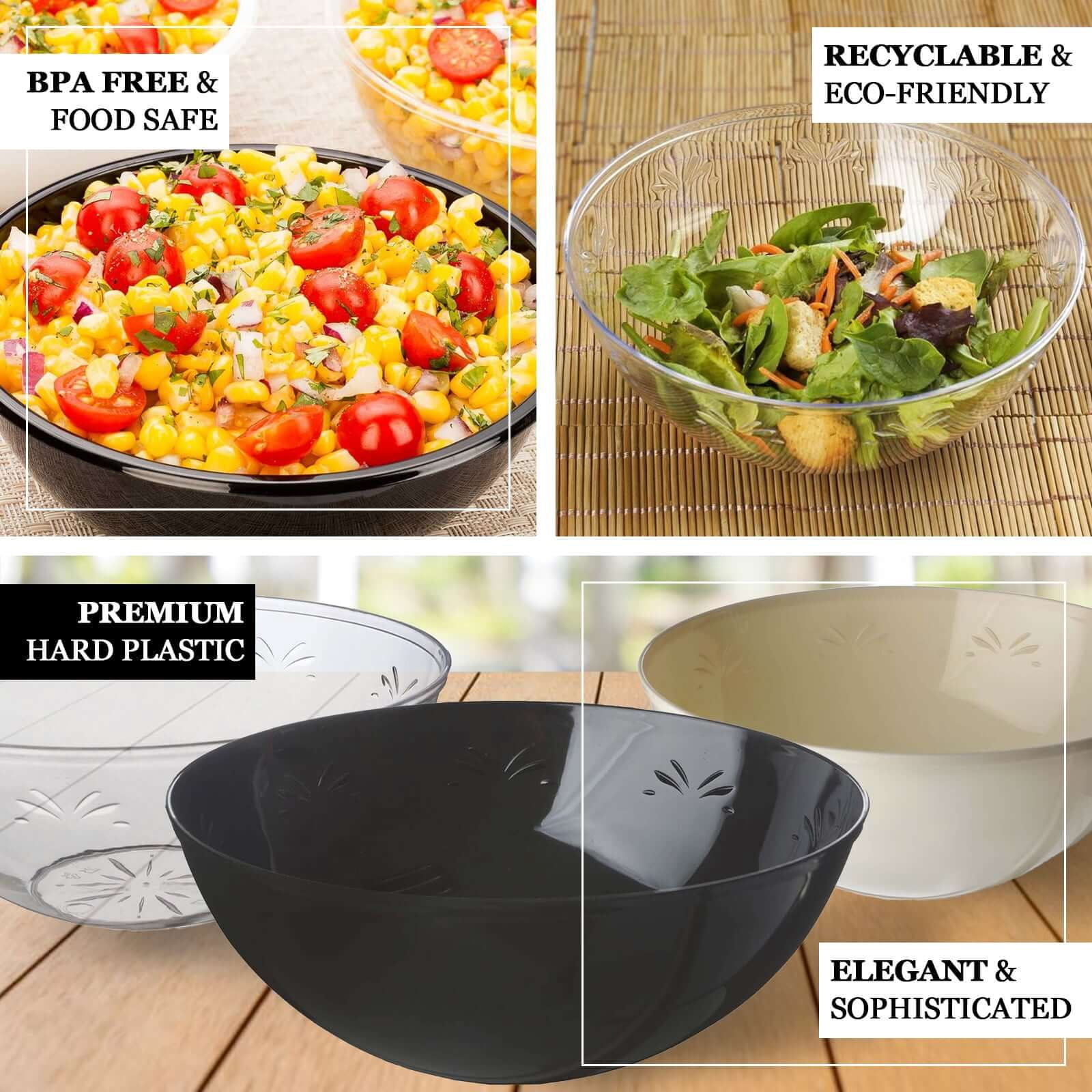 Efavormart 4 Pack - Clear Round Disposable Serving Bowls - 32Oz Plastic Salad Bowls for Wedding, Party, Banquet, Home, Picnic, Outdoor, Dinnerware, Restaurants, Desserts, Cereals, Soups