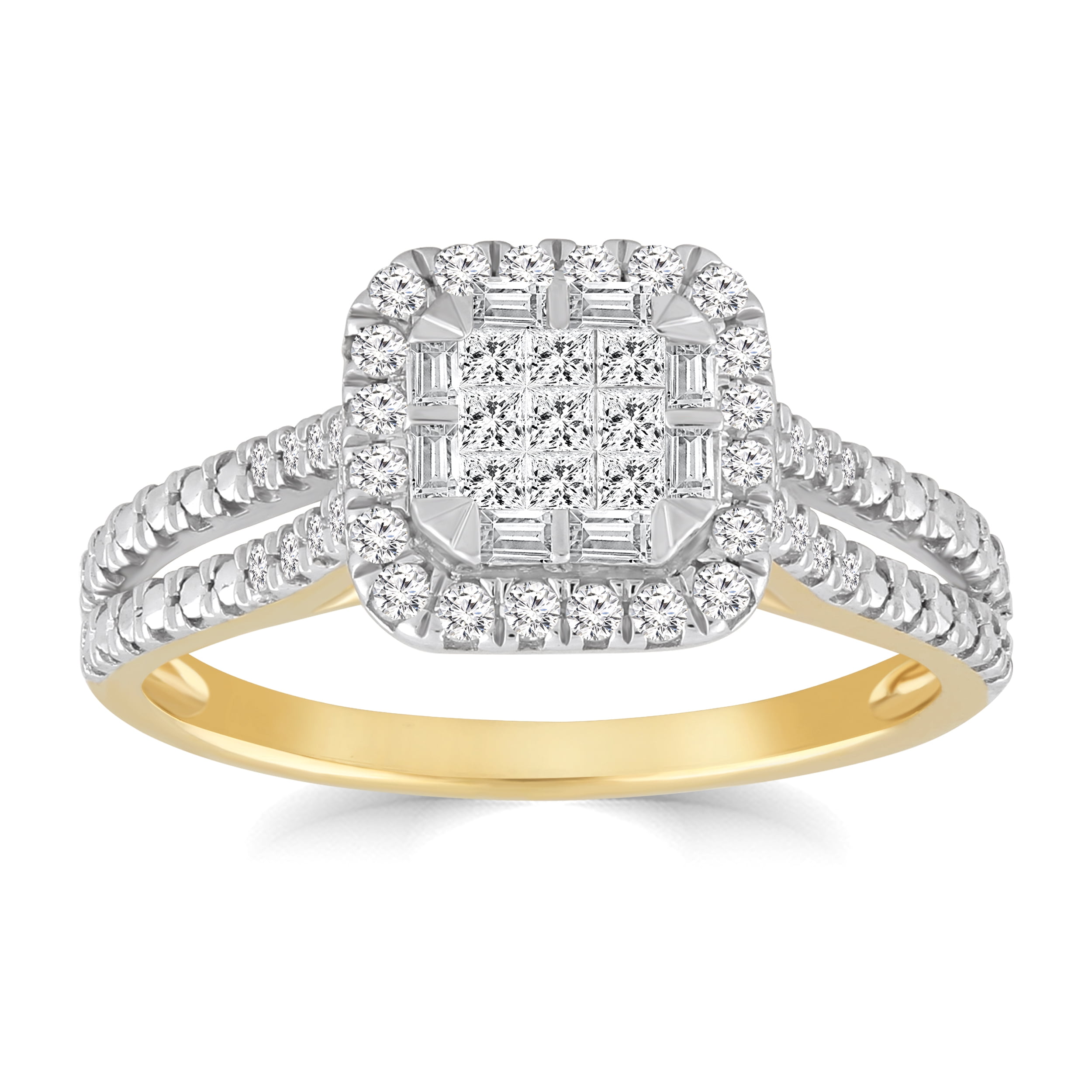 1/2 cttw Cushion Halo Composite Diamond Engagement Ring with Reverse ...