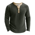 thumbnail image 2 of T Shirts for Men Long Sleeve Crewneck Henley Shirts Basic Green Tshirt with Button Summer Shirts for Men, 2 of 4