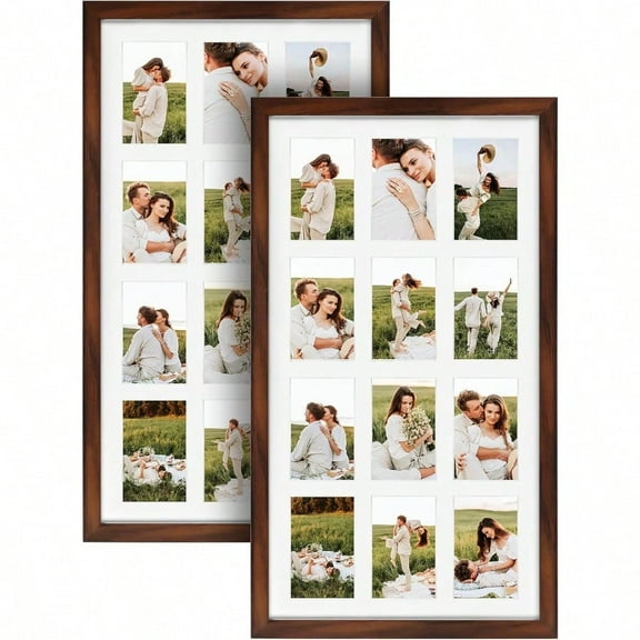 12 Opening 4x6 Collage Picture Frames Set of 2 Rustic Brown Multiple Frames for Displaying 6x4 Photos with Mat