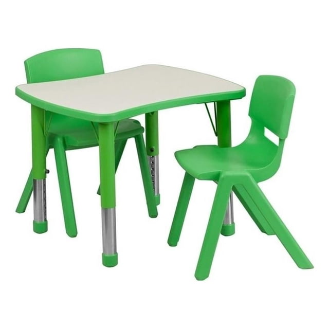 Bowery Hill Ensemble de Table d'Activité en Plastique/acier avec 2 Chaises Empilables Vert
