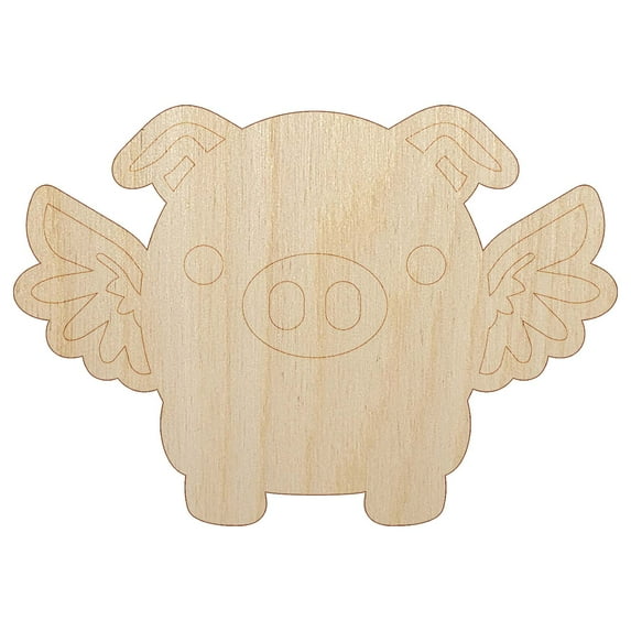 Cute Round Flying Winged Pig Wood Shape Unfinished Piece Cutout Craft DIY Projects - 6.25 Inch Size - 1/4 Inch Thick