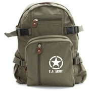 U.S. Army Star Military Army Sport Heavyweight Canvas Backpack Bag in Olive & White, Small