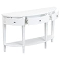 thumbnail image 6 of 51" Modern Curved Console Table, Solid Wood Half Moon Sofa Table with 3 Drawers and Open Bottom Shelf, Vintage Narrow Entryway Table for Hallway Living Room Bedroom, Wihte, 6 of 9