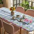 thumbnail image 3 of Spring Table Cloths for 8 Foot Rectangle Tables, Truck Botanical Rose Leaves Blue White Plaid Patio Waterproof Elastic Fitted Tablecloths, Washable Rectangular Table Cover for Camping, 3 of 8
