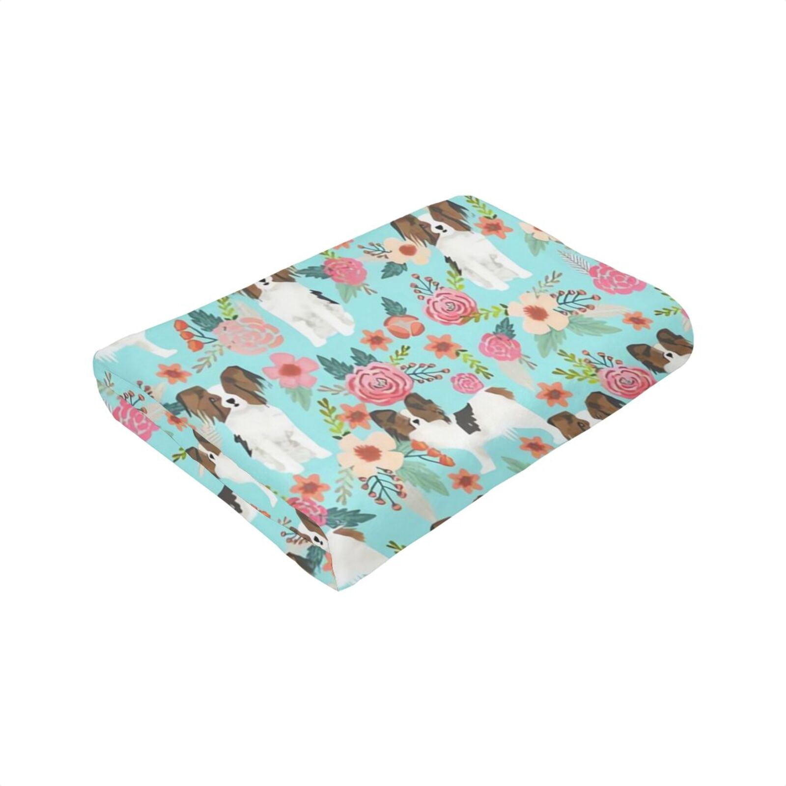 Wijzvio Papillon Dogs Lovers Flower Floral Throw Blanket Soft Fuzzy Fleece Blanket For Couch Bed Living Room Decoration 60"X50"