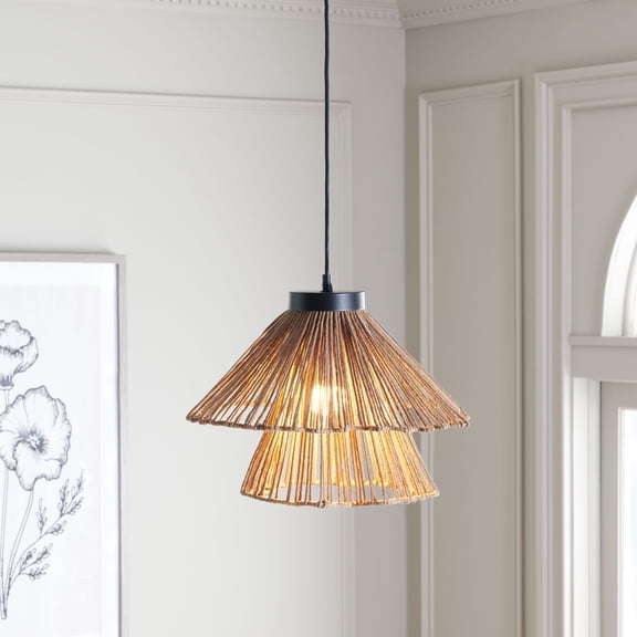 Safavieh Kaia 16" Glam Raffia and Iron Pendant Lights, Brown