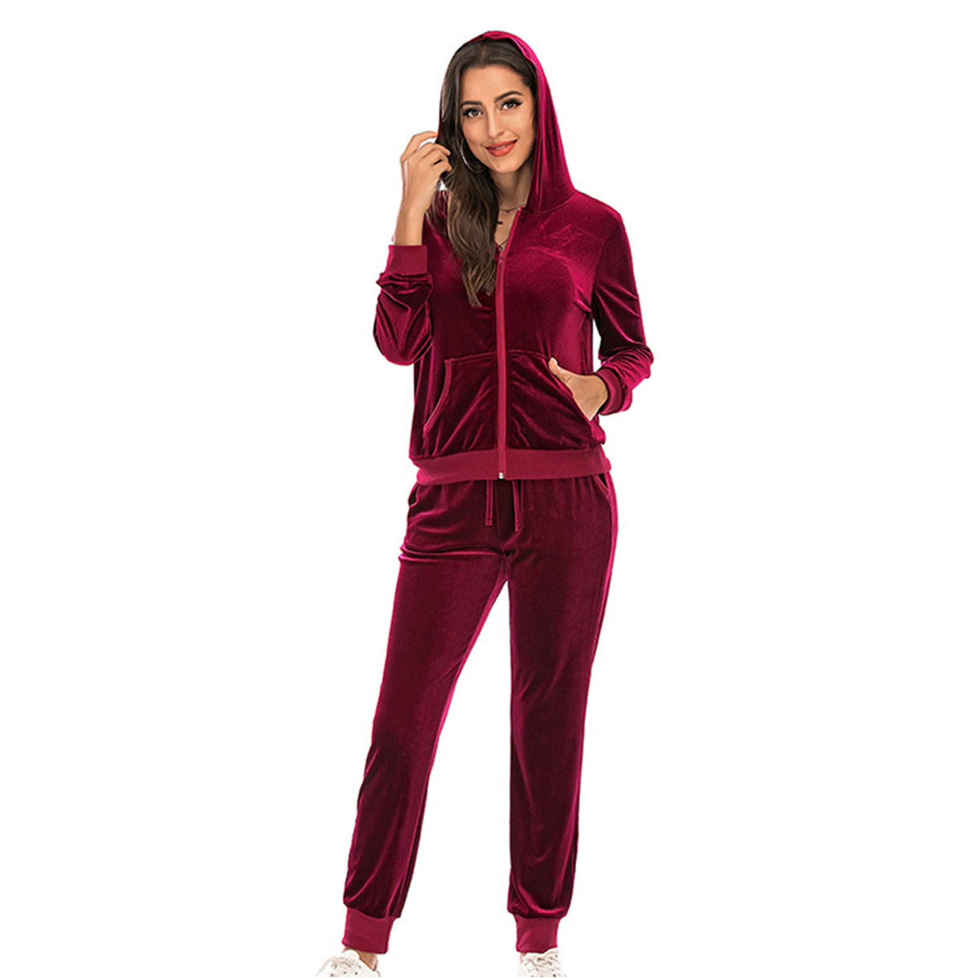 Survetement Velour Femmes 2 Pieces Joggers Tenues Jogging Survetements de Sport Doux Sweat Shirts Pants avec Poches Walmart