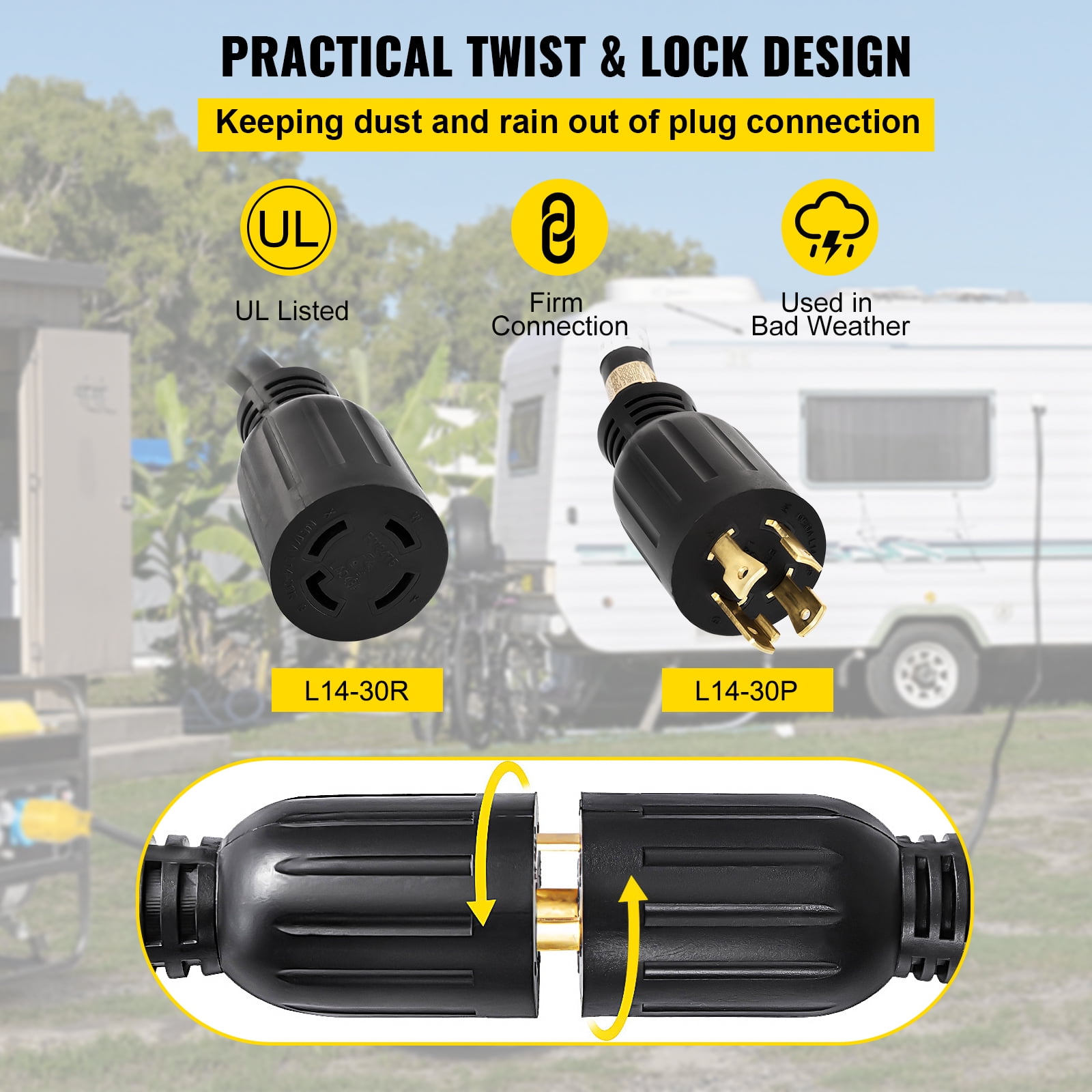 KFFKFF 30A 20-foot generator extension cord with twist-lock connector