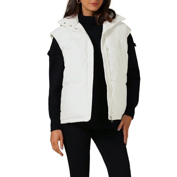 Chaleco acolchado sin mangas de invierno ligero para mujer Inspire Chic, con cuello alto, abrigo acolchado cálido, color blanco