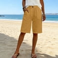 thumbnail image 4 of Women's Elastic Waist Bermuda Shorts Comfy Knee Length Shorts Casual Solid Color Summer Vacation Lounge Walking Beach Shorts with Pockets, 4 of 6