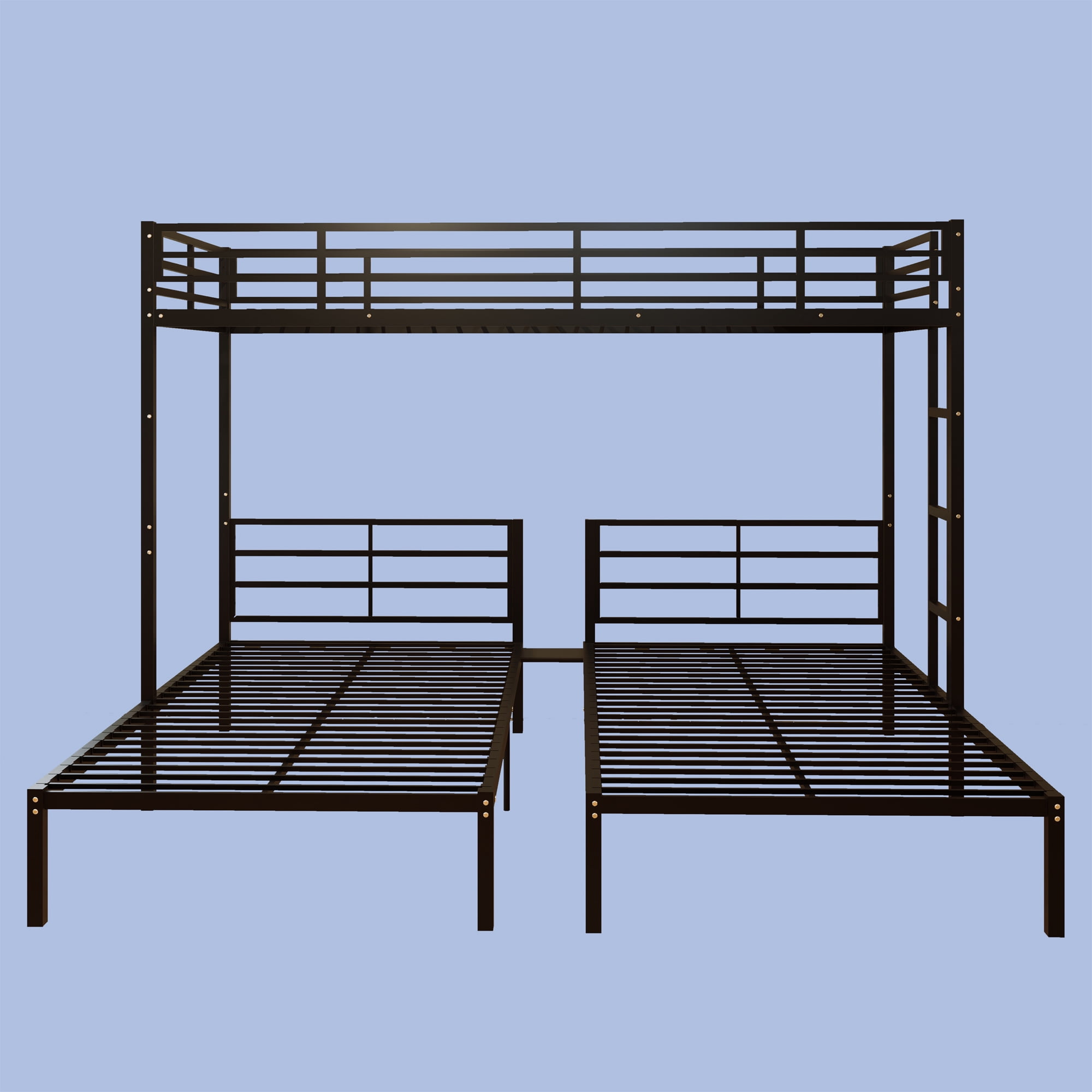 Metal Triple Bunk Bed, Twin Over Twin Over Twin Bunk Bed Frame with Guardrails and Ladder, Heavy Duty Separates Into 3 Individual Beds, Space-Saving Guest Ready Solution for Bedroom Dormitory, Black