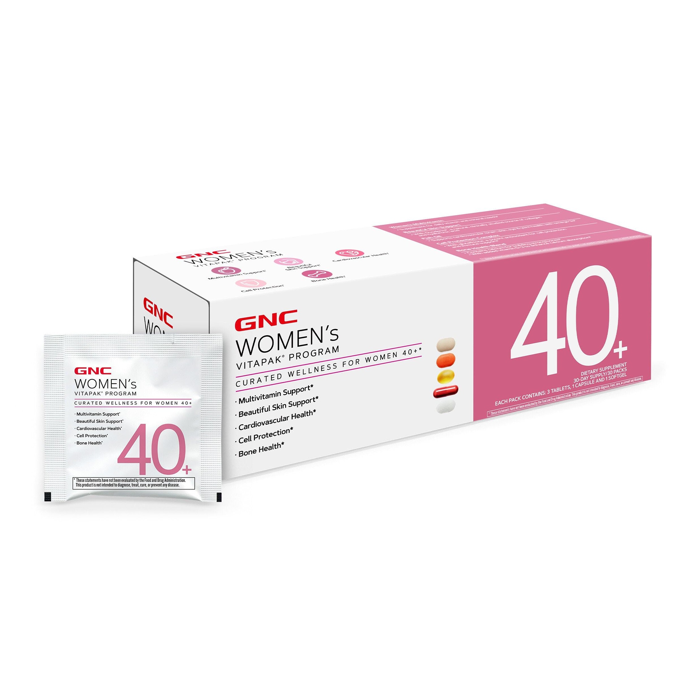 GNC Women’s 40+ Vitapak, 5-in-1 Multivitamin Pack, Healthy Hormones, Brain Health, Metabolism, Bone Strength, Edible Dietary Supplement, 30 Servings