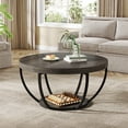 thumbnail image 1 of Fnova Coffee Table with 2 - Tier Storage, 32" Round Wood Coffee Table with Metal Legs, Modern Rustic Style Center Table for Living Room, Dark Gray and Black, 1 of 11