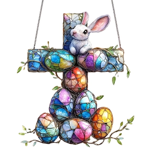 Sktrjpolfis Easter Egg Bunny Acrylic Hanging Ornaments 2D Spring Decoration Set for Tree Window Party