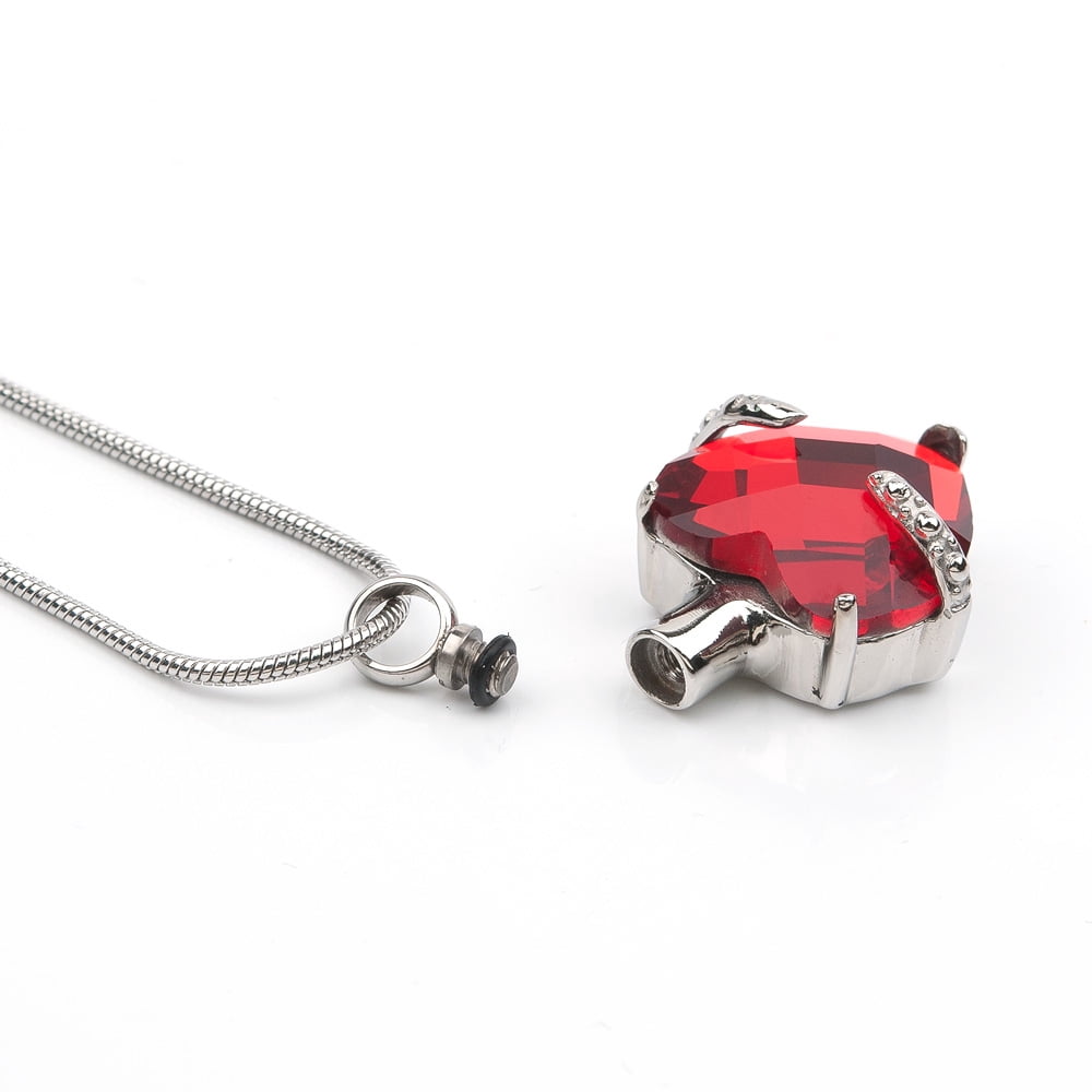 Cremation Urn Necklace For Human Ashes Urn Necklace With Birthstone Crystal Heart Memorial Jewelry with Free Funnel Kit and Velvet Jewelry Box (July)