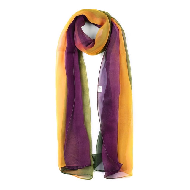 Bufanda Color Degradado Largo Chiffon Ligero Para Mujeres Verde / Amarillo / Púrpura 63"x19.6"