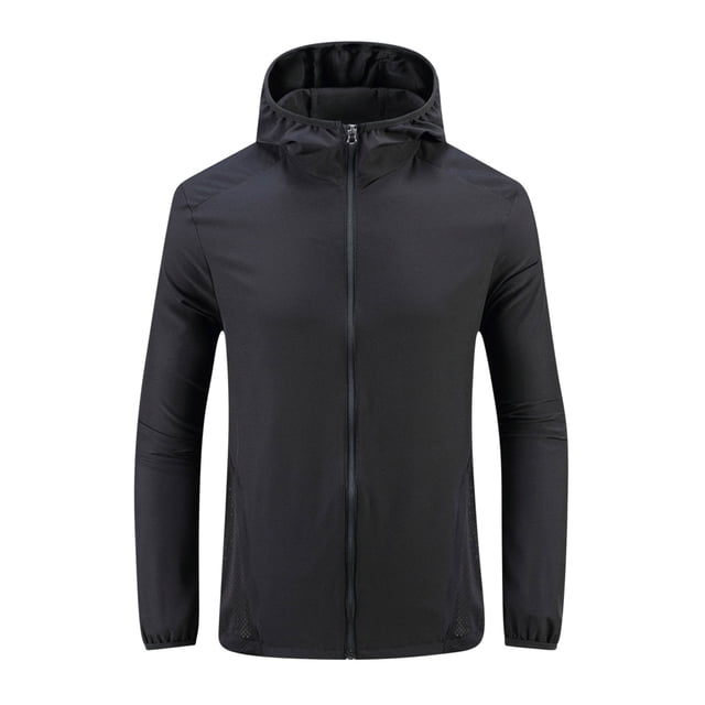 Posijego Veste de Protection Solaire pour Hommes Randonnée Extérieure à Capuche Fermeture Éclair Manches Longues Manteau Été Décontracté Vestes de Voyage
