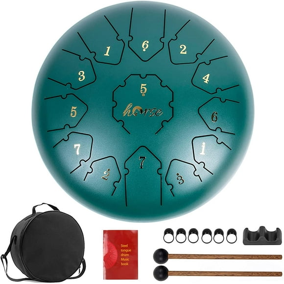 GFDYREE Steel Tongue Drum, 12 Inch 13 Tones Tank Drum C Key Percussion Steel Drum Kit with Drum Mallets Note Stickers Finger Picks Mallet Bracket and Gig Bag
