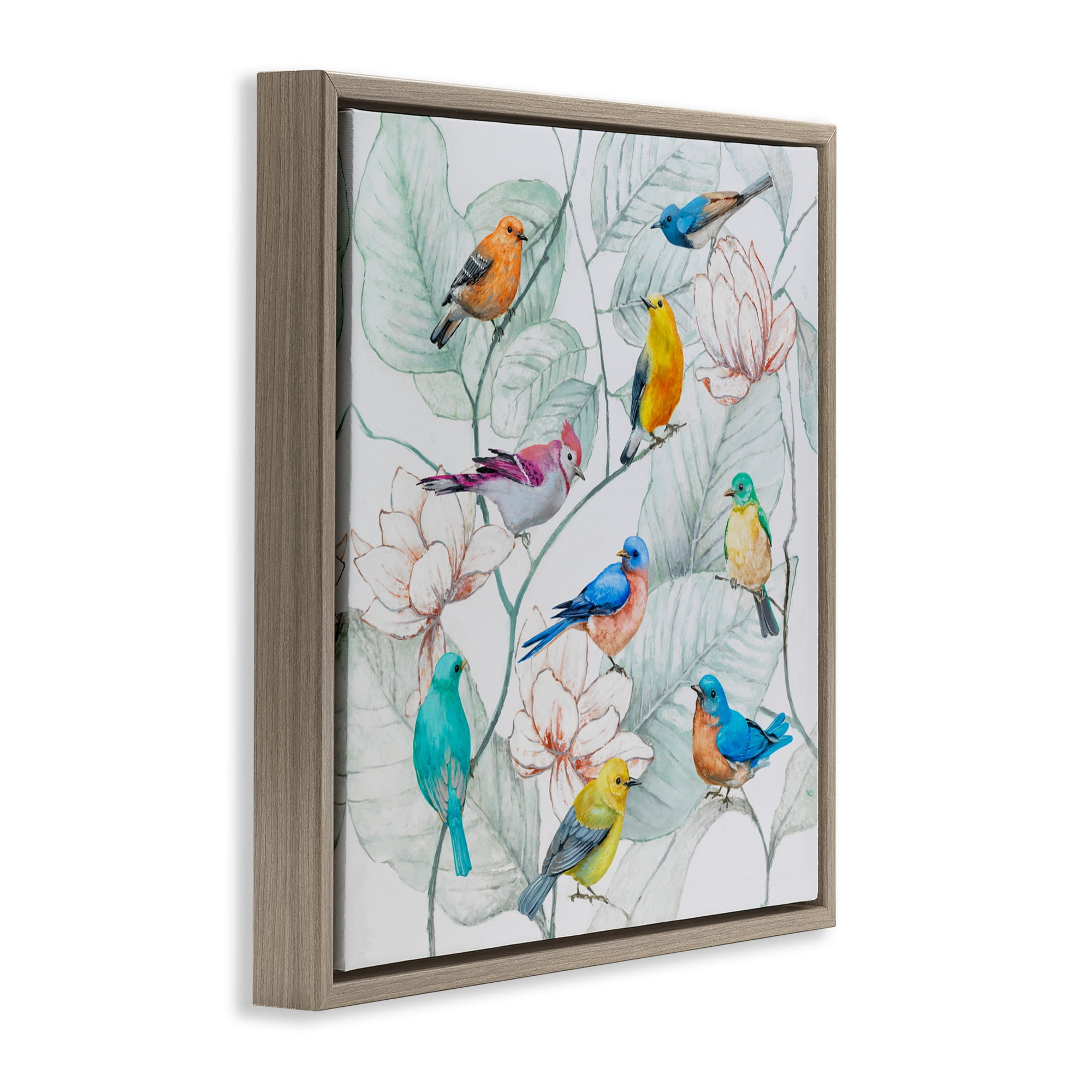 Stupell Industries Colorful Array Of Birds Brown Framed Floater Canvas Wall Art, design by Lorenzo Collective