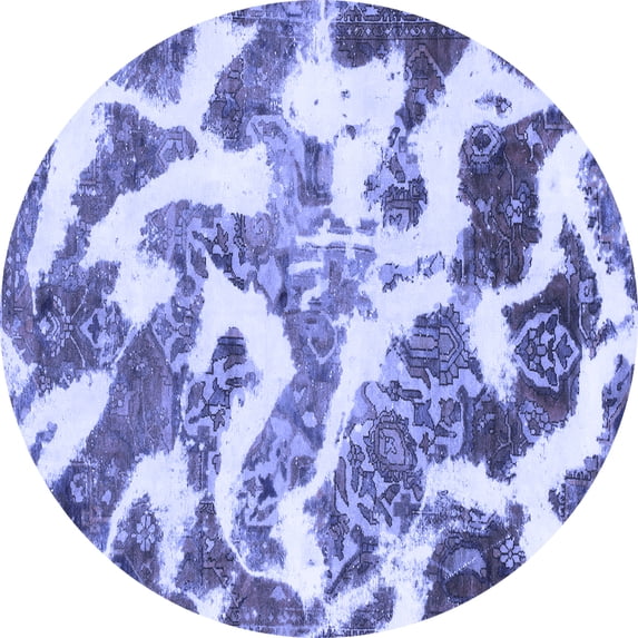 Ahgly Company Machine Washable Indoor Round Abstract Blue Modern Area Rugs, 3' Round