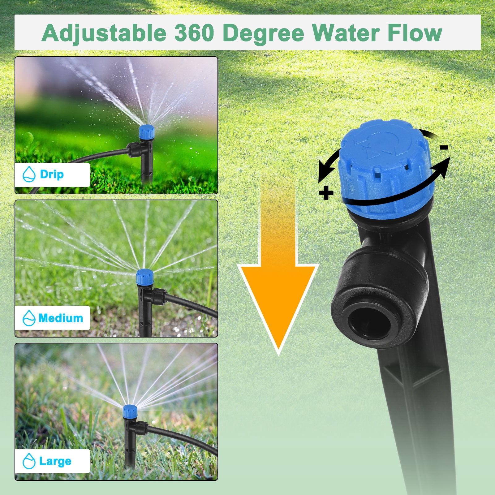 Uxcell 50-Pack Drip Irrigation Emitters, Adjustable 360 Degree Water Flow 8 Holes for 1/4" Tubing [Blue, Drip]
