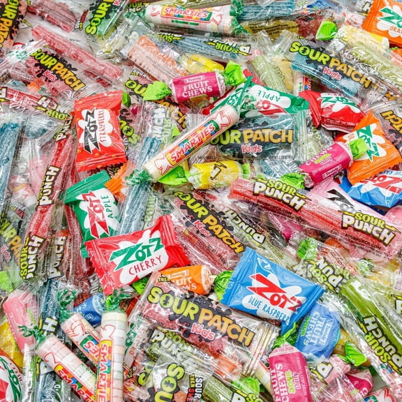 Sour Candy Mix 5 lb – Anti Melt Pack, Bulk Resealable Bag, 5 Types (Chews, Gummies, Hard, Fizzy), Individually Wrapped, Flavor & Texture Variety