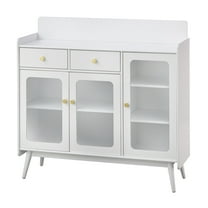 TMS Conlee 47" Vintage Buffet with Three Glass Doors, Two Drawers, and Three Adjustable Shelves, White