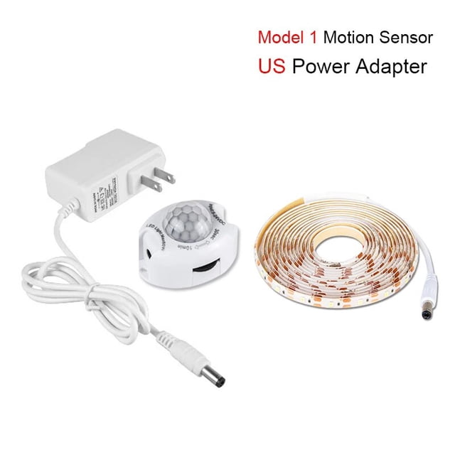 1-5m PIR Motion Sensor LED Strip Lights IP65 Waterproof DC 12V Diode Tape Auto On/Off Stairs Wardrobe Closet Kitchen Light US Plug set Warm White