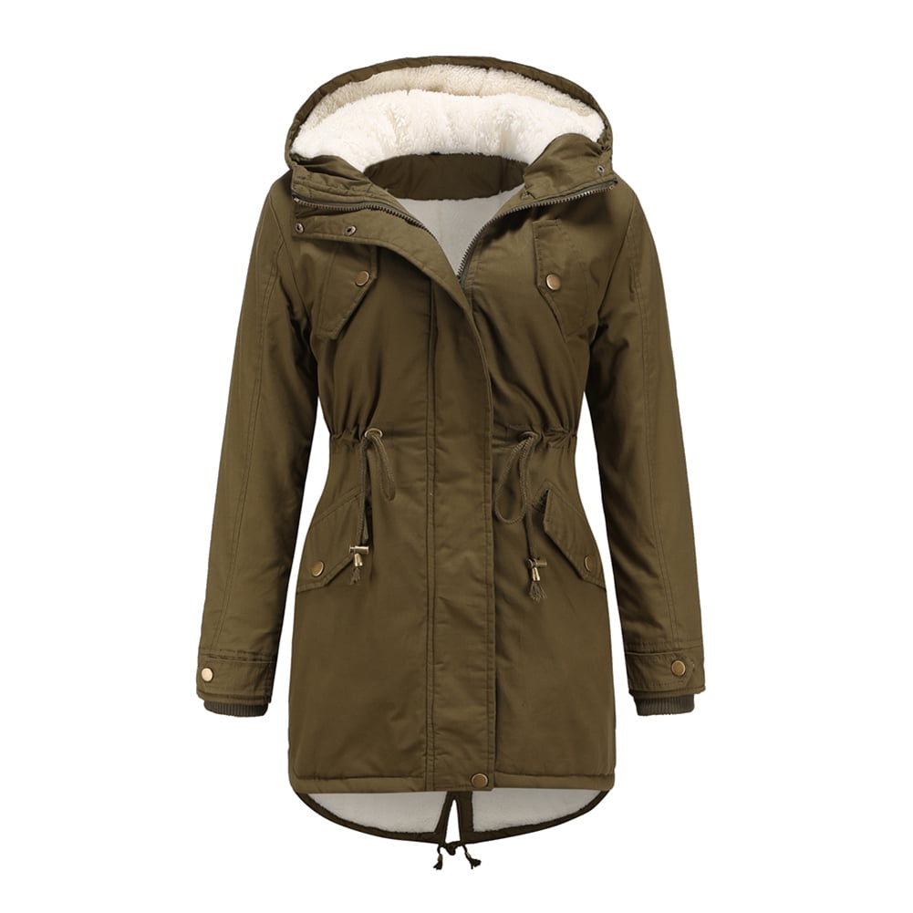 Youthup Women's Pure Color Hooded Parker Cotton Coat,Warm Winter Padded ...