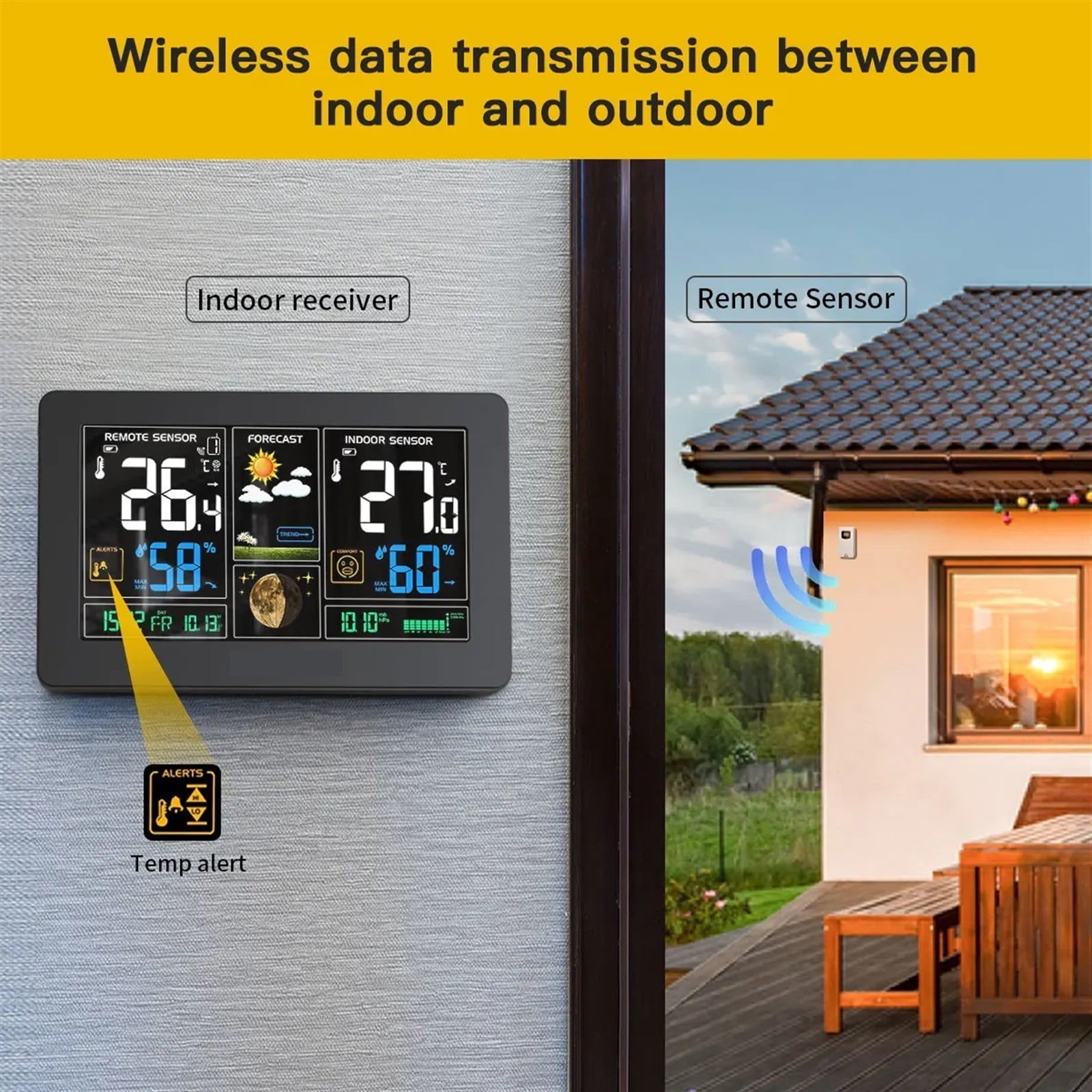 Wireless Indoor Weather Station Digital Thermometer Hygrometer Table Alarm Clock Temperature Humidity Sensor Weather Forecast ,Excellent Visual Experience