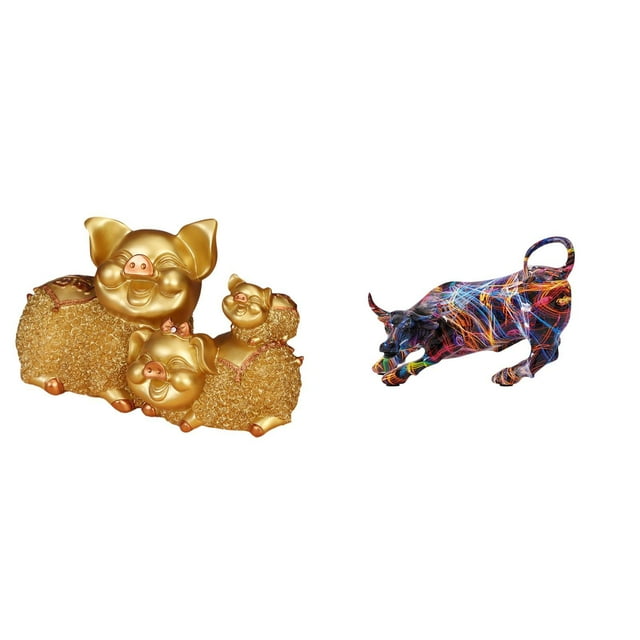 Esculturas de resina de cerdo y toro de para estantería, entrada, sala de estar, escritorio o colección de centros de mesa