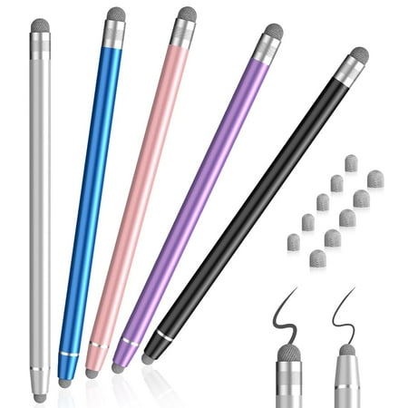 Antier 2-in-1 Touchscreen Stylus Pen Set – 5 Pack, Universal Precision Stylus for iPad, iPhone, Samsung, Android, Tablets & Laptops with 2 Tip Sizes, No Bluetooth or Batteries Needed
