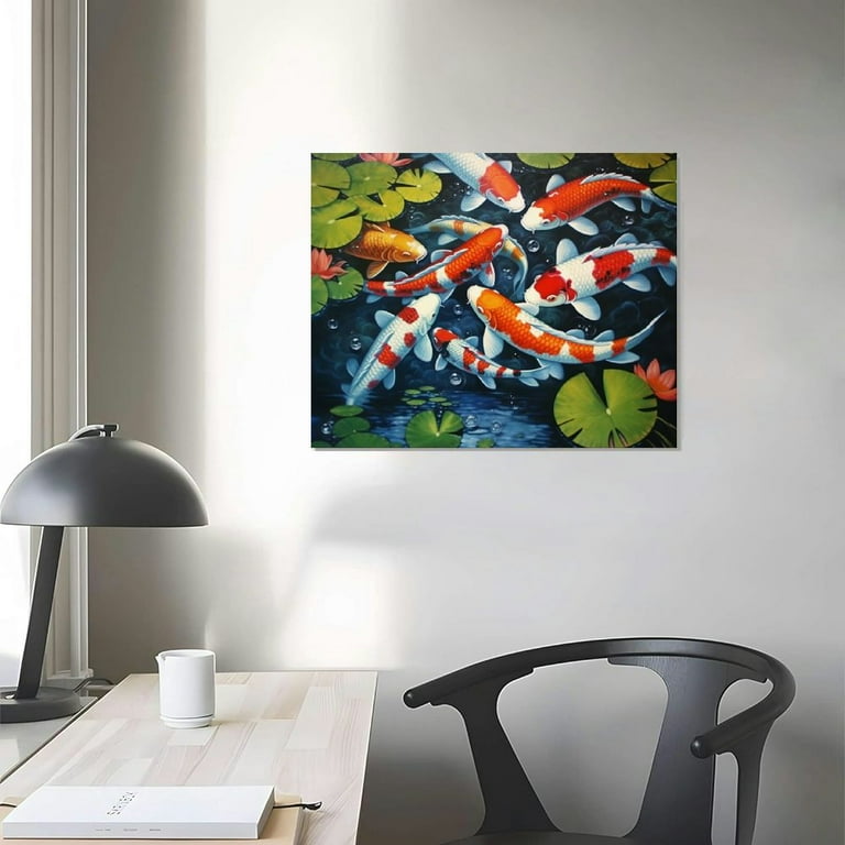COMIO Abstract Nine HD Koi Fish Landscape on Canvas Painting