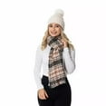 thumbnail image 3 of Emanuel Geraldo Ladies' Faux Fur Pom Plaid Hat, Scarf & Glove Set, White/Pink - One Size, 3 of 7